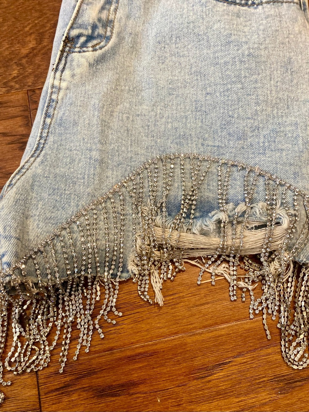 NWOT Savanna Jane‎ Light Blue Denim Shorts with Rhinestone Fringe - Picture 11 of 11